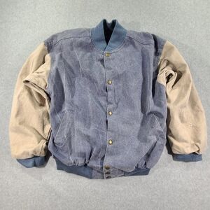 Vtg Holloway Denim Varsity Jacket Mens Medium Blue Tan Made USA Streak Fading